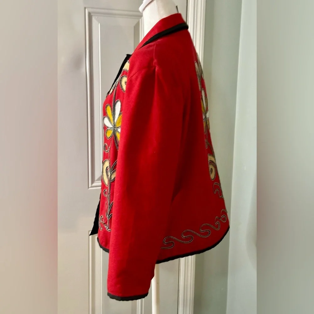 Vintage Indigo Moon Embroidered Red Floral Jacket - Picture 3 of 11